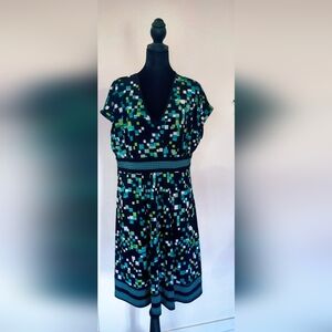 Apt. 9 Teal, Green & White Geometric Midi Mock Wrap Dress